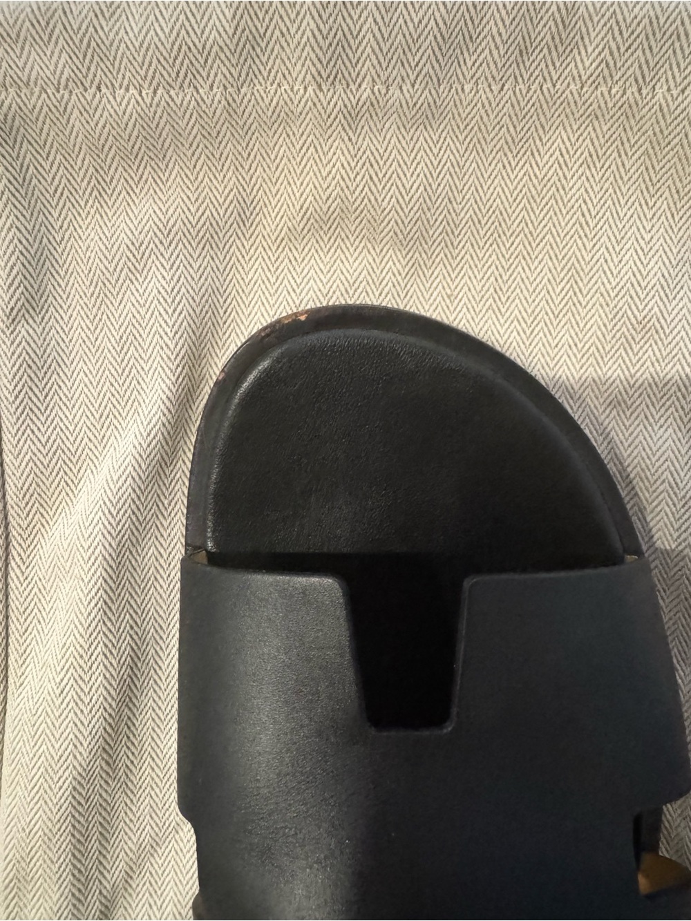 Men's Hermes Black Leather Izmir Slide Sandals - Picture 2 of 5